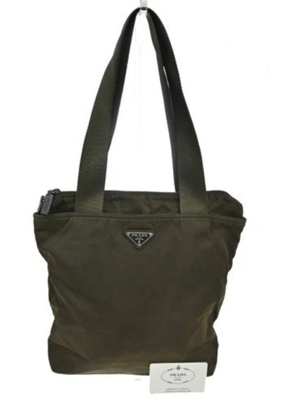 PRADA Logo Shoulder Hand Bag Nylon Leather Khaki Green 62TA556 - Picture 1 of 15
